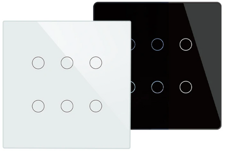 Two square touch-sensitive light switches.