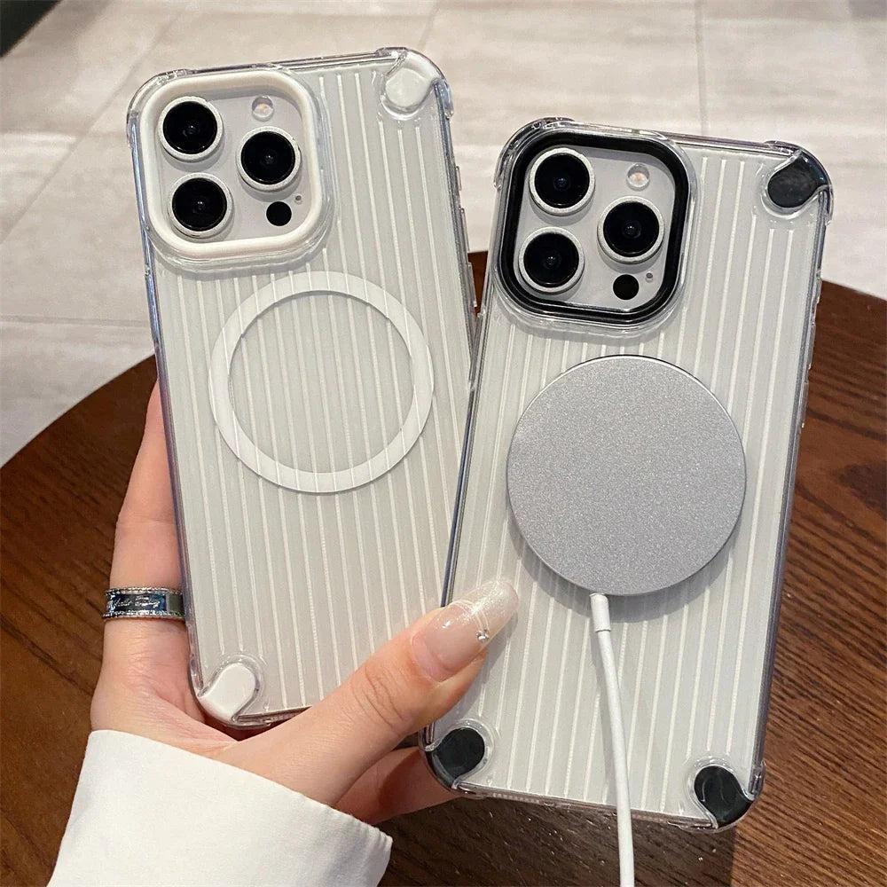 Two striped phone cases with MagSafe compatibility.
