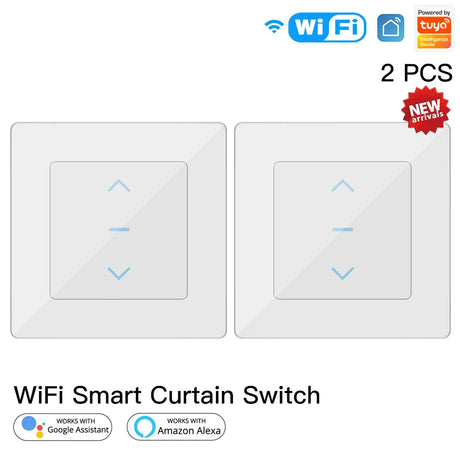 Two white smart curtain switches.