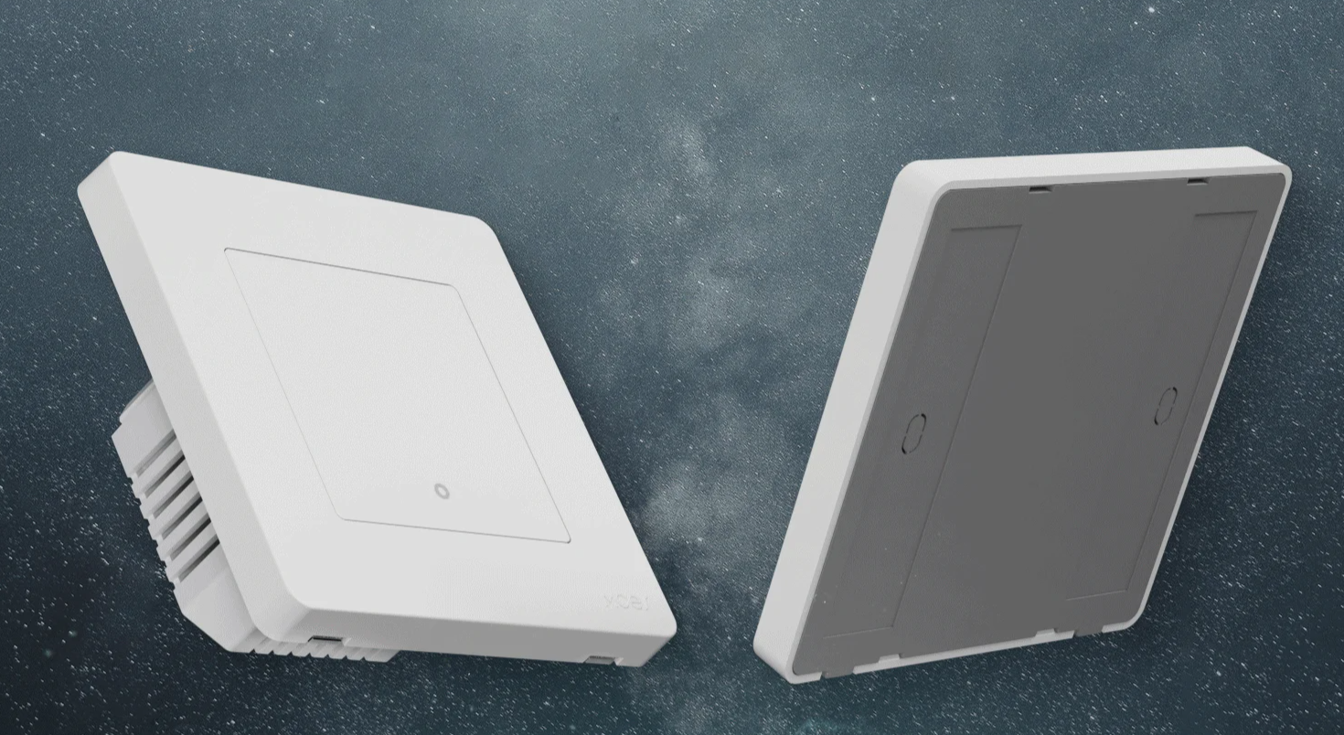 Two white, square smart home devices.