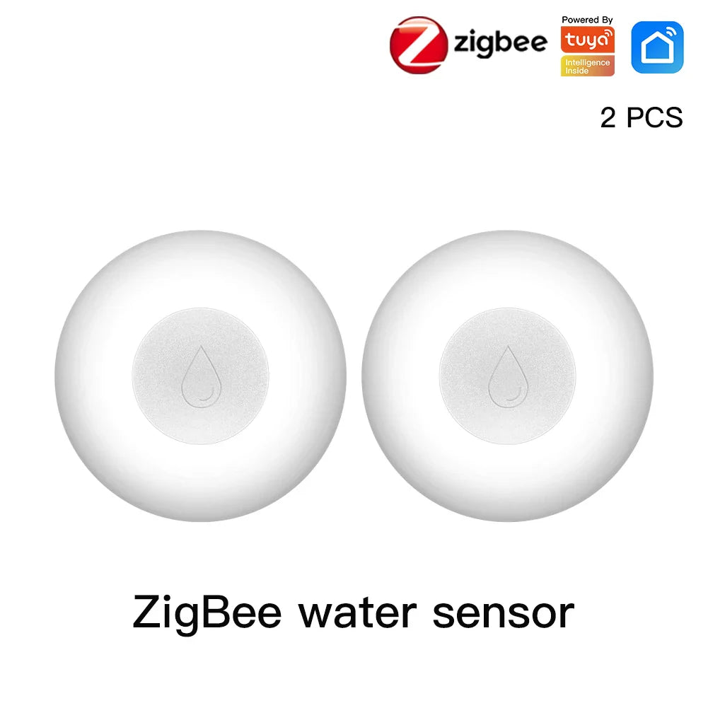 Two white ZigBee water sensors.
