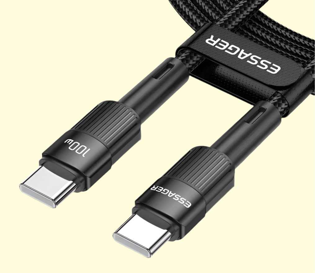 USB-C cable with braided nylon covering and Essager branding.