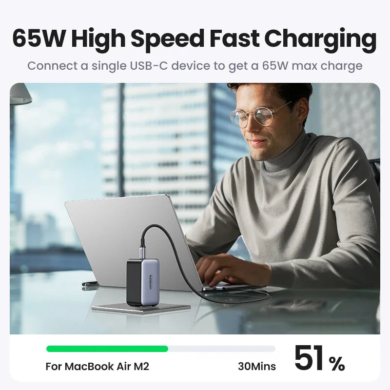 USB-C fast charging device capable of 65W output for MacBook Air M2.