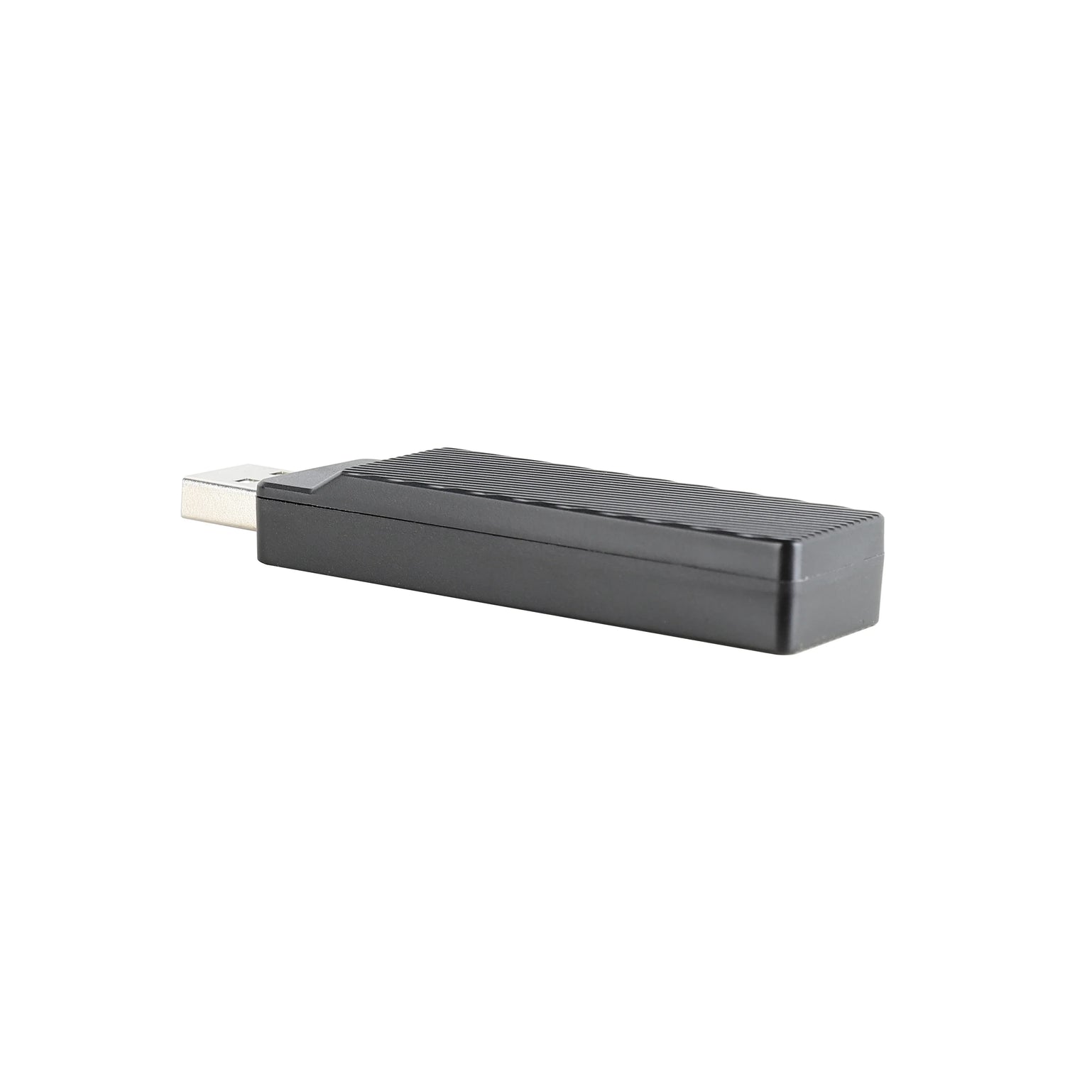 USB flash drive or thumb drive in a dark gray color.