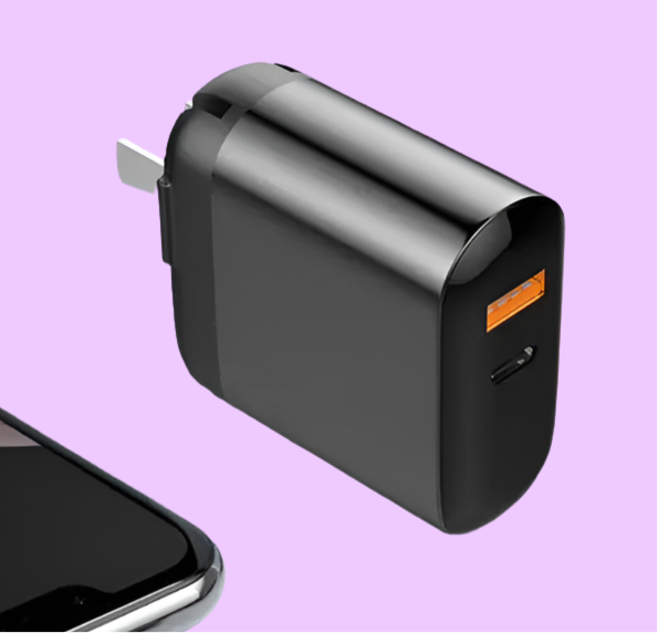 USB wall charger with a single USB-C port and an orange indicator light.