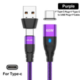 a purple usb cable with a usb type c cable attached