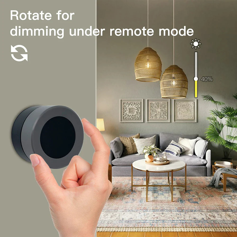 Wall-mounted dimmer switch.