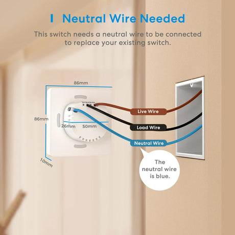 a wall mounted light switch with a wire connected to the wall