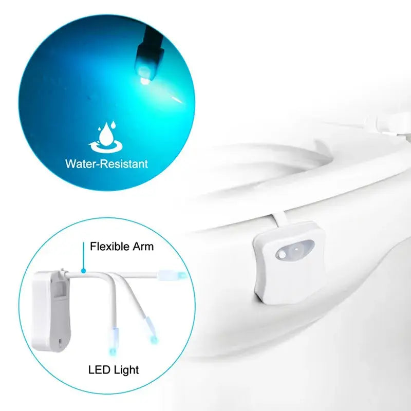 The water resistant toilet seat with a light on it