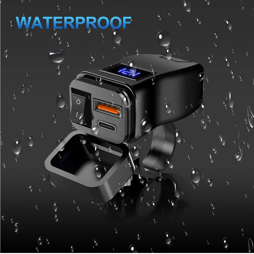 Waterproof motorcycle USB charger.