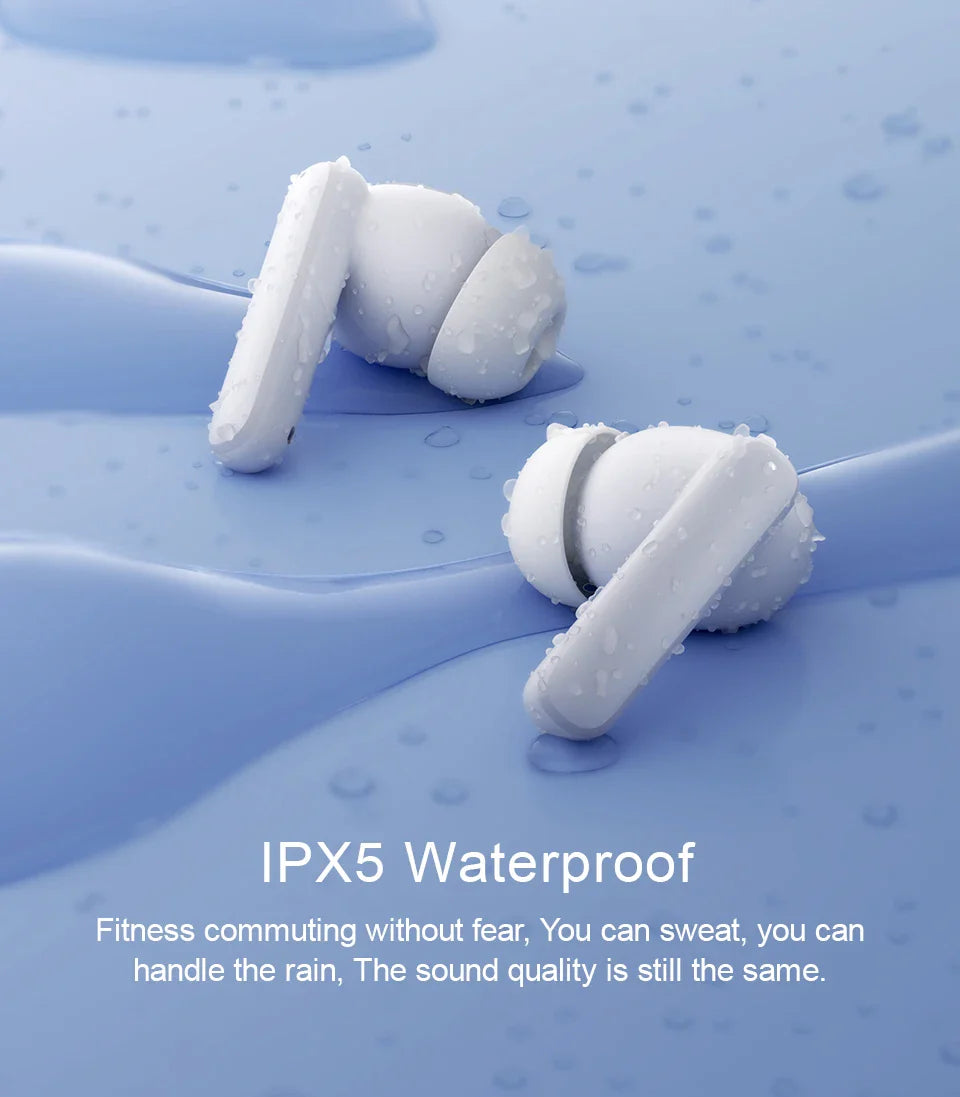 Waterproof white earbuds.