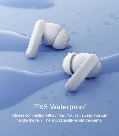 Waterproof white earbuds.