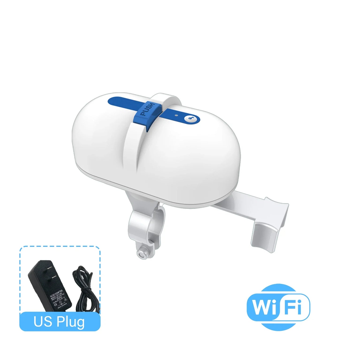 White automatic water valve with blue accents.