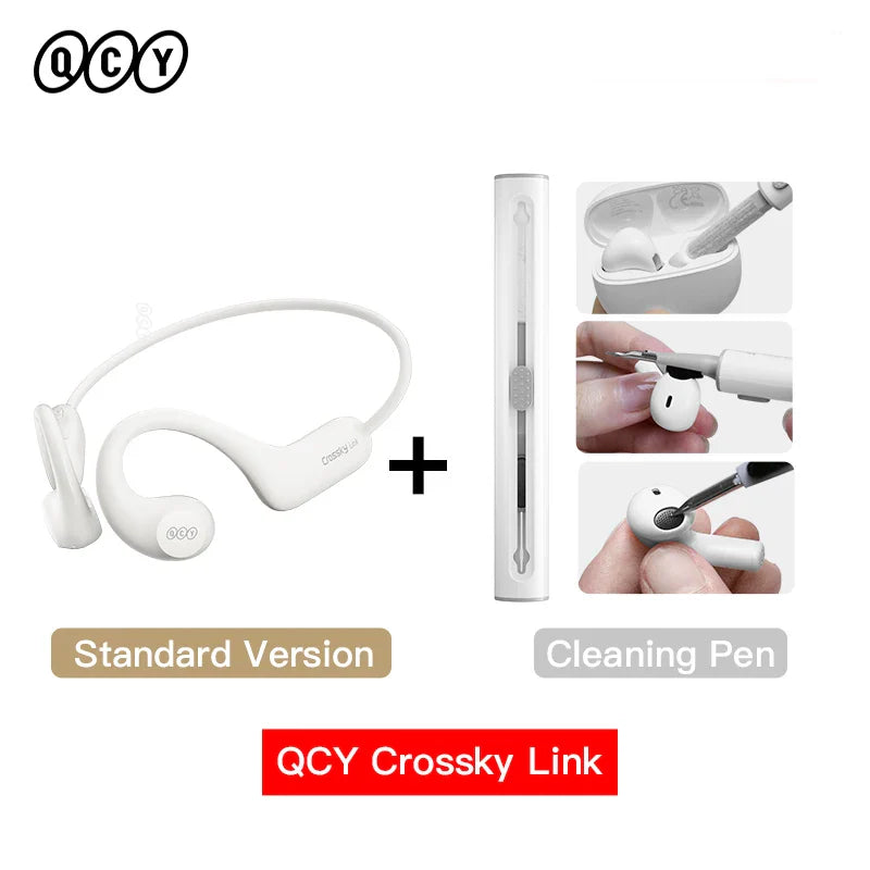 White bone conduction headphones and cleaning pen.