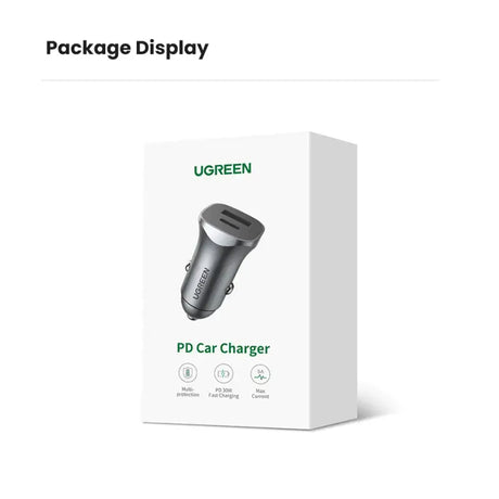 a white box with a black and green car charger inside