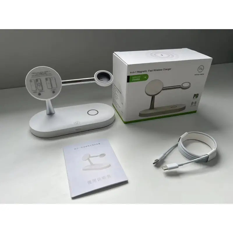 A white box with a white and green device