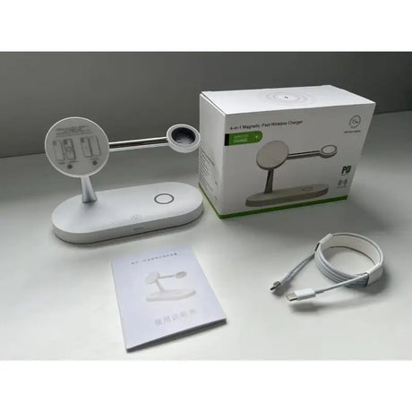 A white box with a white and green device