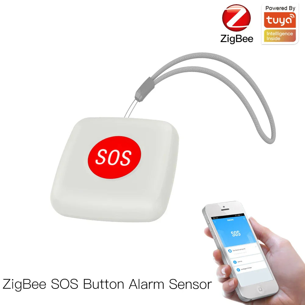 White SOS button with lanyard.