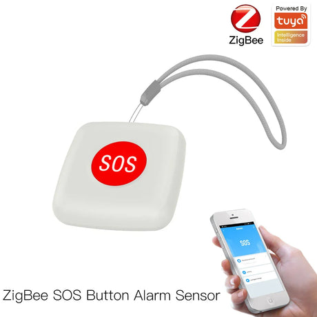 White SOS button with lanyard.