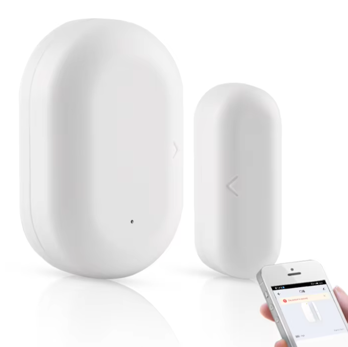 White door/window sensor with smartphone.