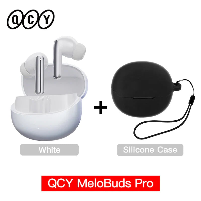 White earbuds with charging case and black silicone case.