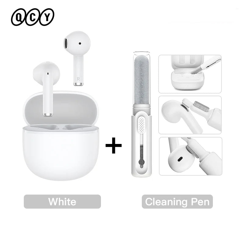White earbuds and cleaning pen.