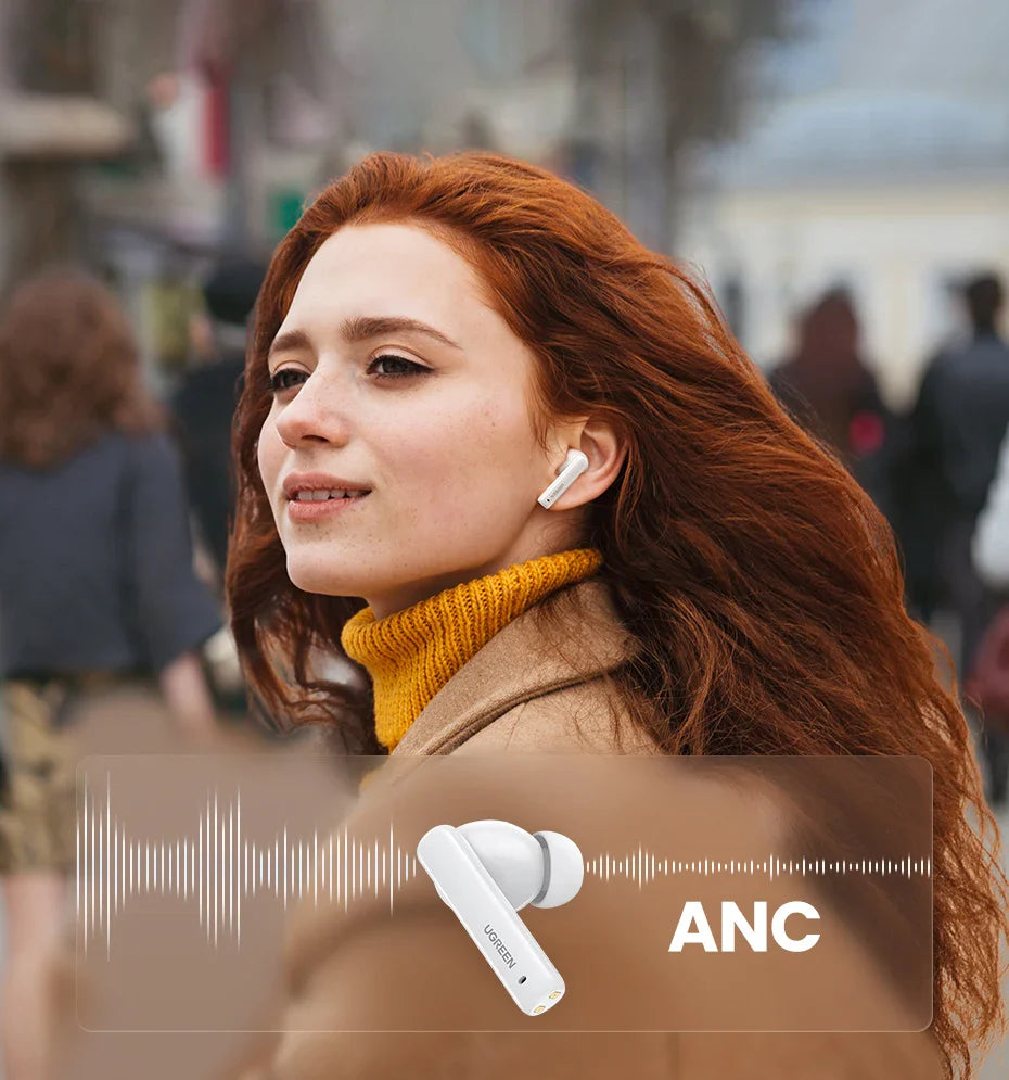 White noise-canceling earbuds.