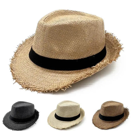 a straw hat with two different colors