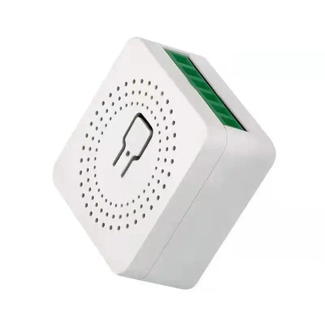 the white and green alarm clock is shown