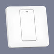 A white light switch with a button on it and a white background