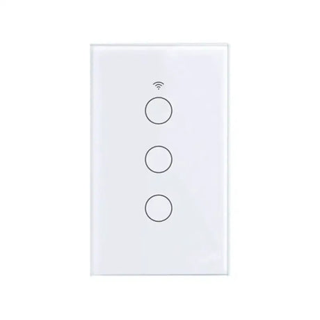 A white light switch with two circles on the front