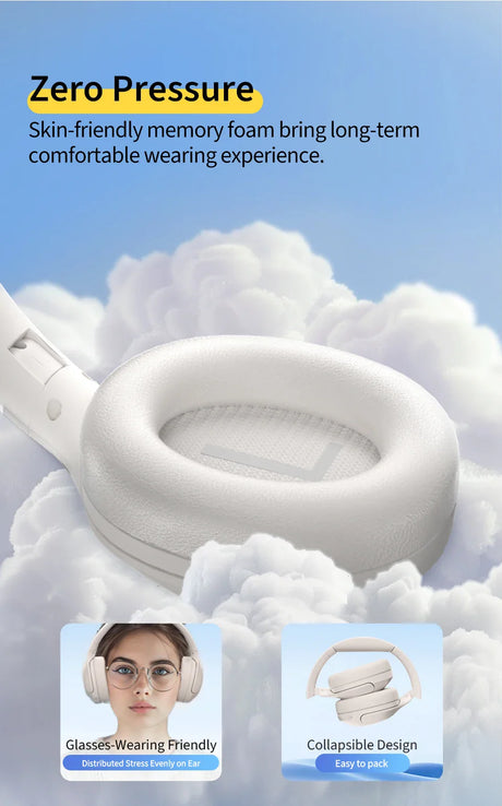 White memory foam headphones.