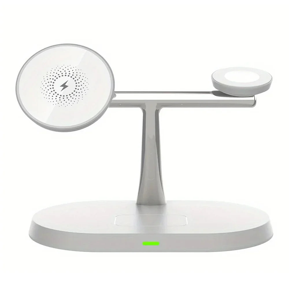 White multi-device wireless charging stand.