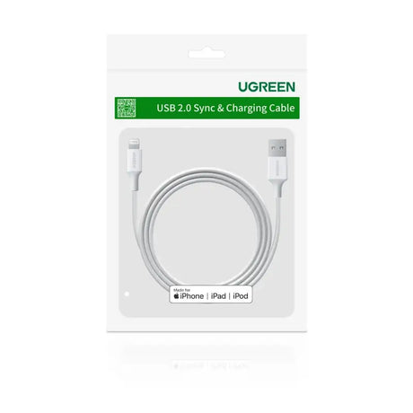 A white packaging of a usb cable and charging cable