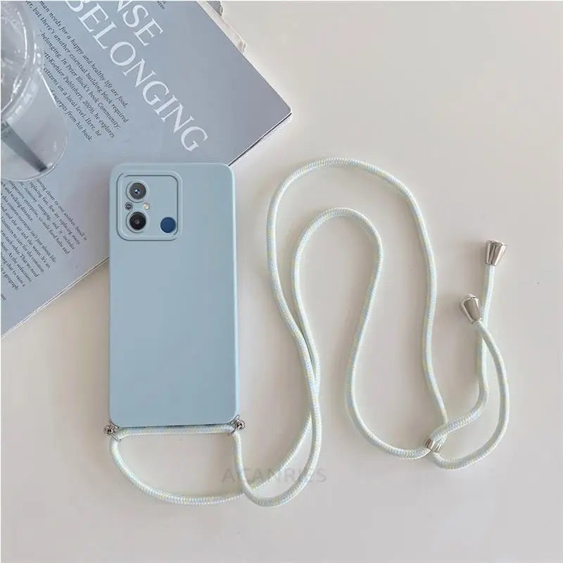 a white phone case with a white cord