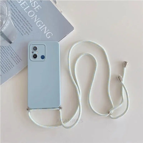 a white phone case with a white cord
