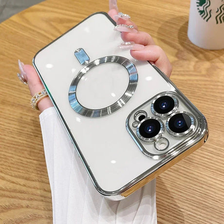 White phone case with magnetic ring.