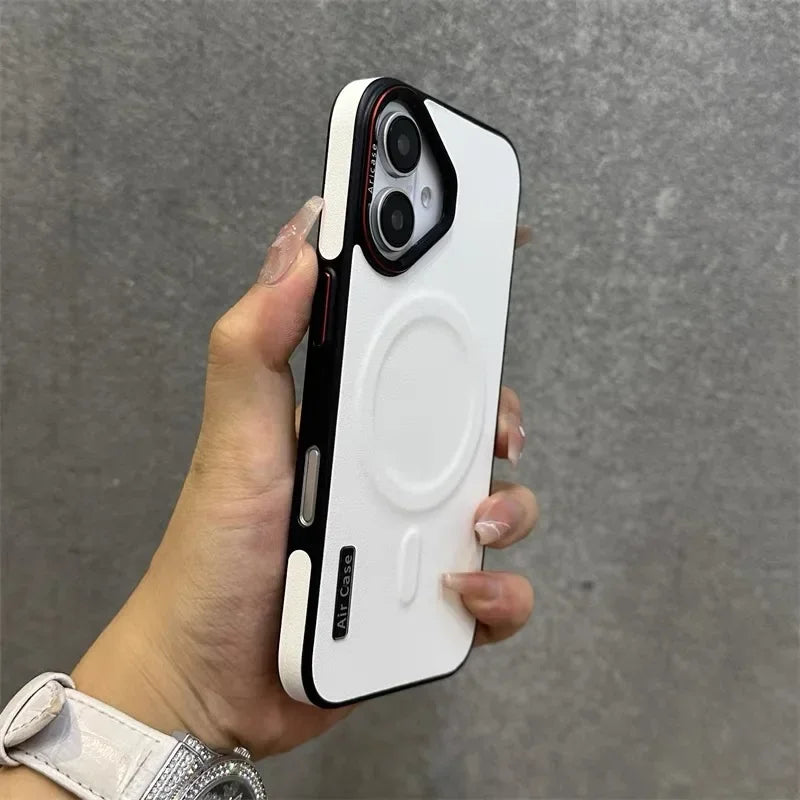 White phone case with magnetic ring.