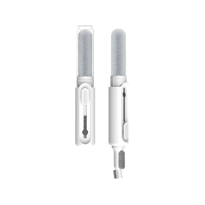 White plastic pen-like device with a clip and removable cap.