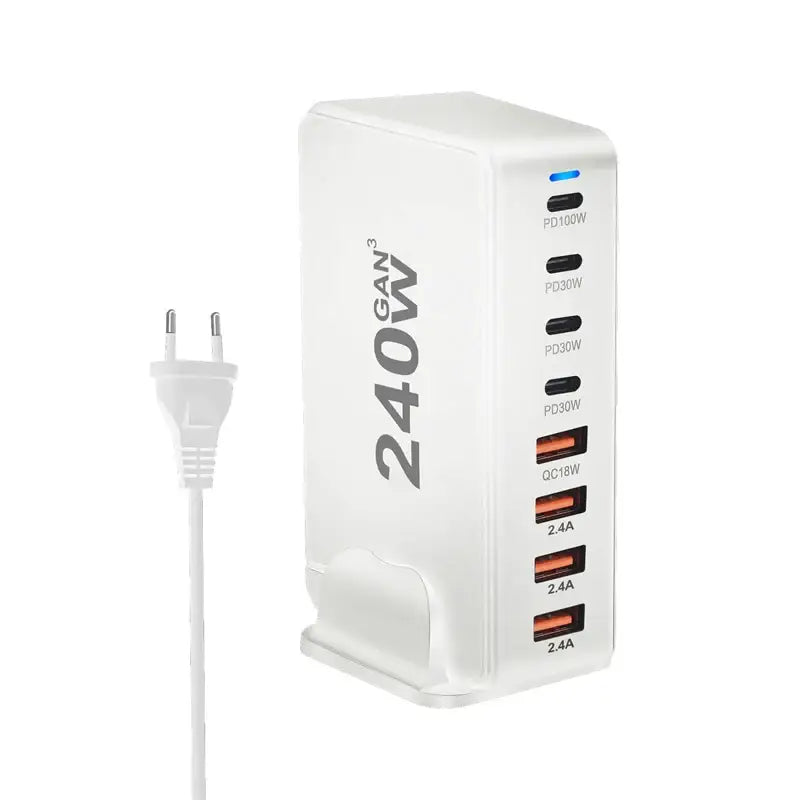 The white power adapt plug plug with a white cord