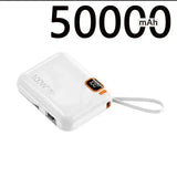 a white power bank with a white cord