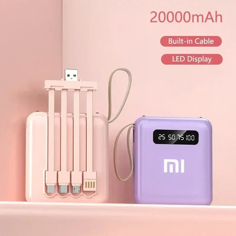 a white and purple power bank sitting on top of a shelf