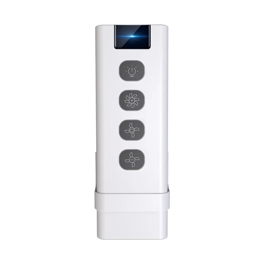 White remote control with four buttons.