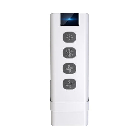 White remote control with four buttons.
