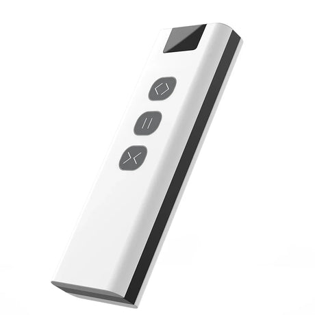 White remote control with three gray buttons.