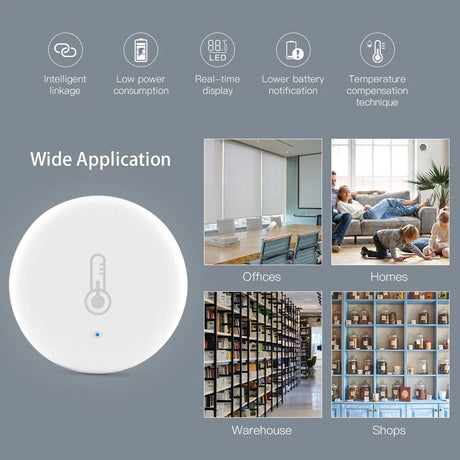 White, round temperature sensor.
