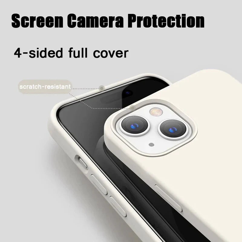 Off-white silicone phone case with raised edges for screen and camera protection.