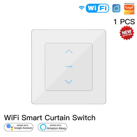 White smart curtain switch with up and down arrows.