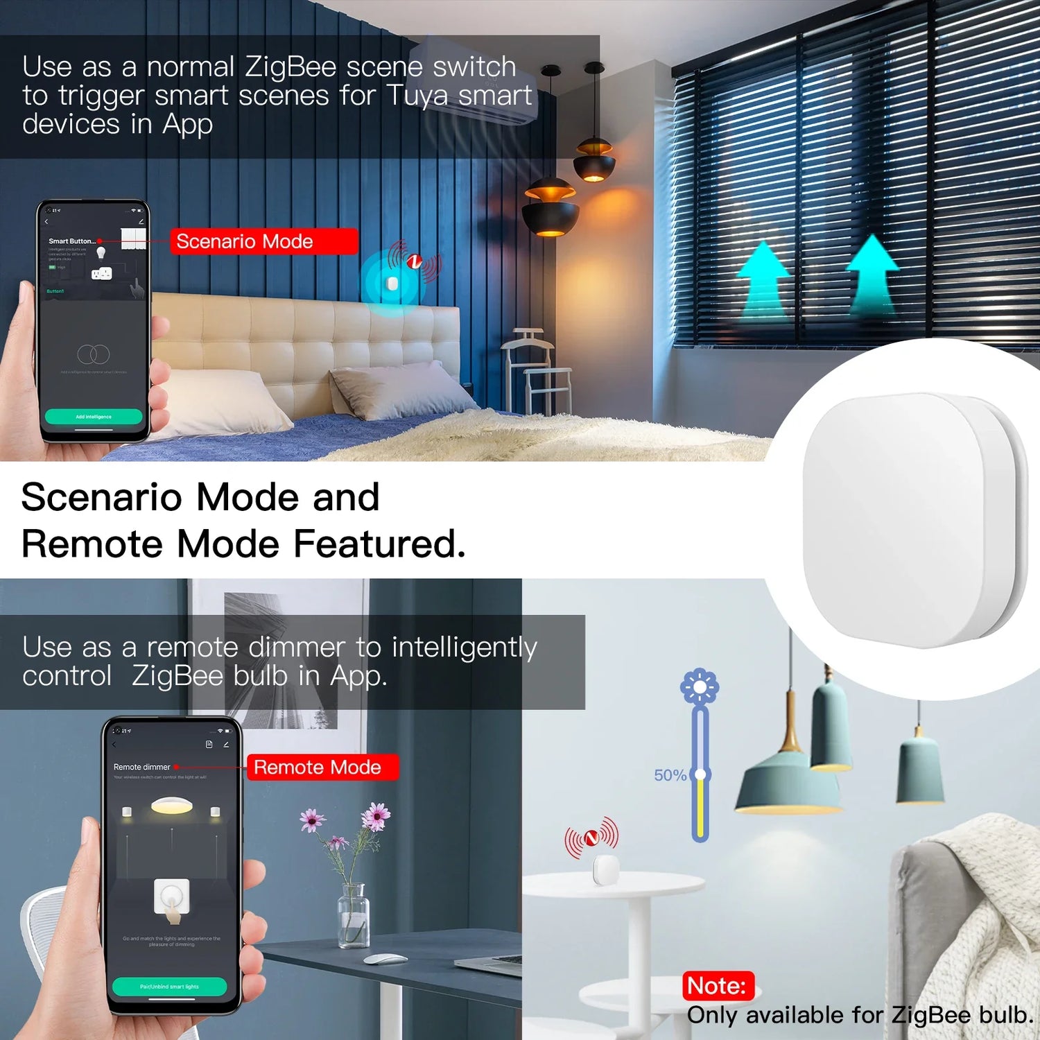 White smart home control button.