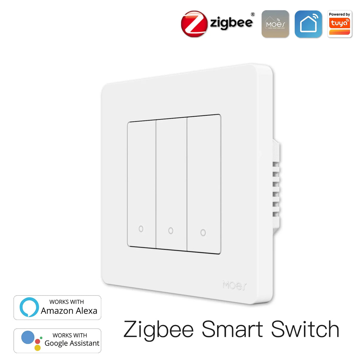 White smart light switch with three buttons.